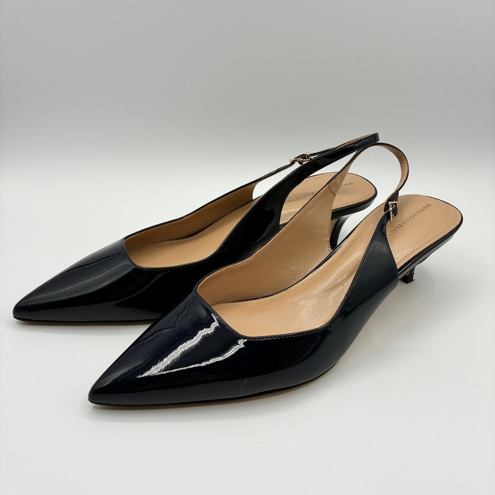 White House Black Market Slingback Kitten Heel Women 9.5 Blue Patent Pointed Toe